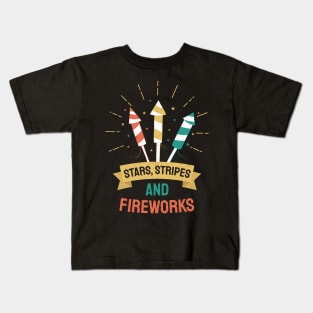 4th July Independence Day, Stars, Stripes, and Fireworks Kids T-Shirt
